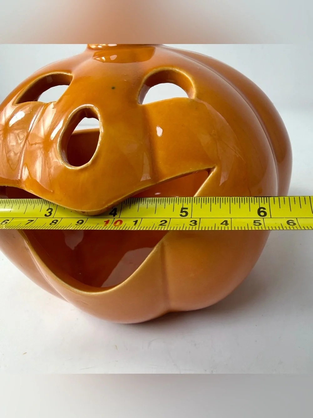 Vintage Ceramic Jack O Lantern Candy Bowl Planter Halloween Pumpkin 6.5” Glazed